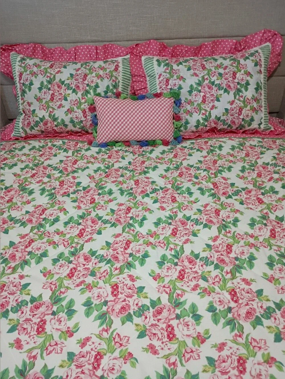 Matilda Jane Floral Pink Green Quilted Comforter Shams Pillow Set Full Queen NWT